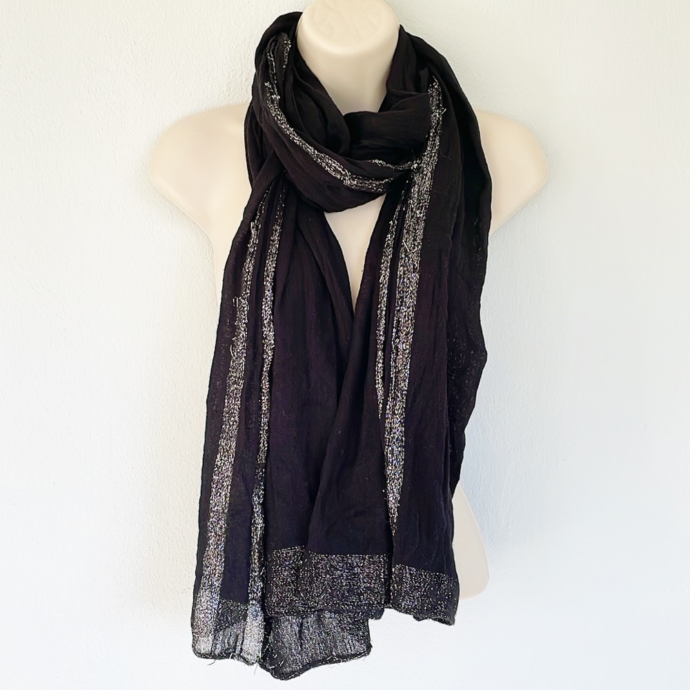 Black silver sparkle trim knit winter scarf